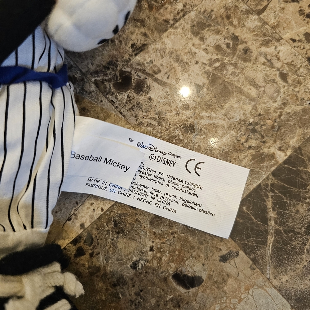 DISNEY Vintage 90s Baseball Mickey Mouse Bean Bag Plush New with Tag - Picture 6 of 12